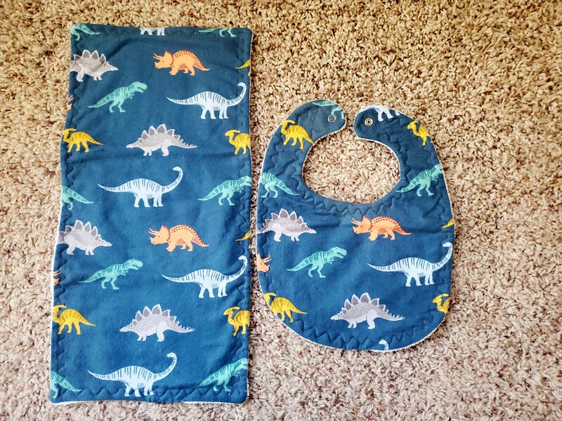 Dinosaur Bib and Burp Cloth Set ~ MULTIPLE DESIGNS ~ Baby Bib ~ Baby Burp Cloth ~ Baby Gift Set